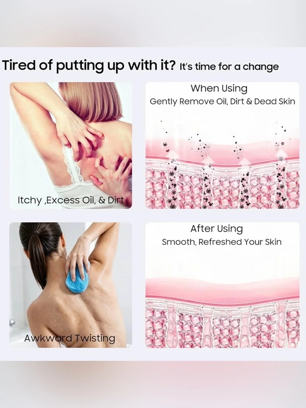 🆕 2 Pack Silicone Back Scrubber, Dual Sided Body Scrubber Shower Bath Men/Women
